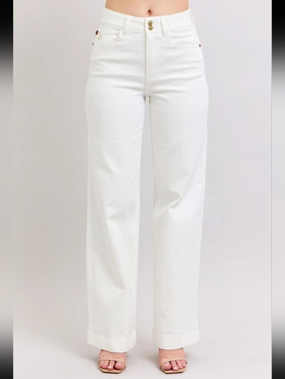 Judy Blue High Waist Wide Leg Jeans White Double Button Stretchy Size 7/28 NWT